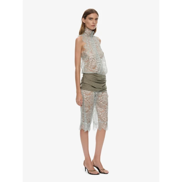 Christopher Esber Moonlit Patina Lace Cummerbund Shorts in Metal Mist, view 2
