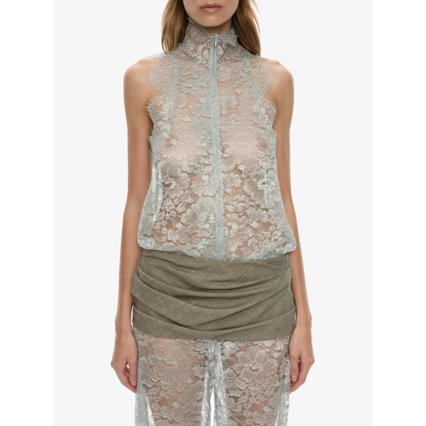Christopher Esber Moonlit Patina Lace Zipped One Piece in Metal Mist Top, view 3