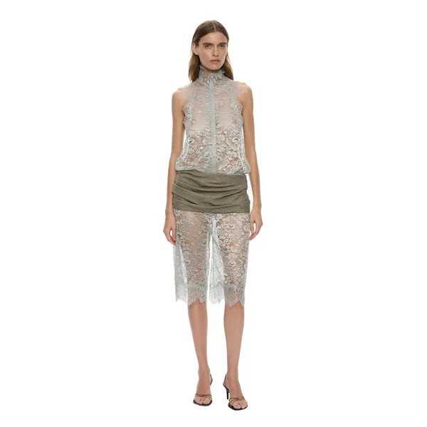 Moonlit Patina Lace Zipped One Piece in Metal Mist