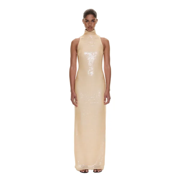Opaline Sequin Tank Gown in Butter