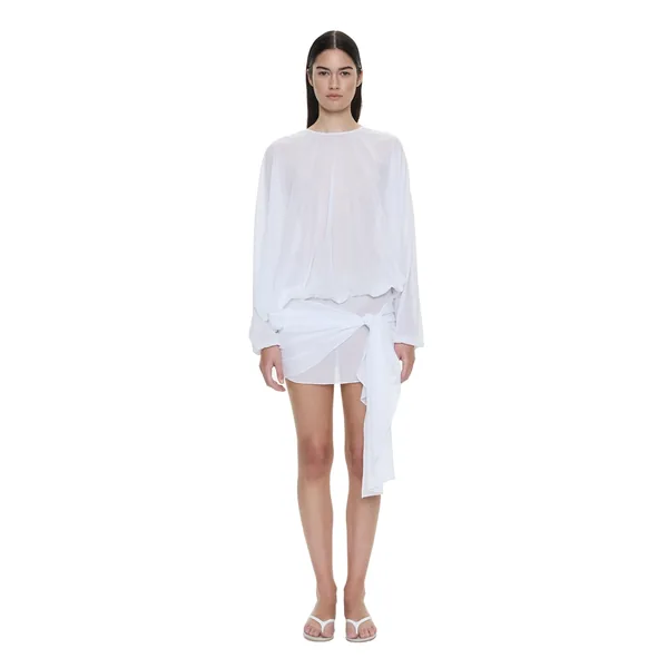 Porto Tie Long Sleeve Mini Dress in White