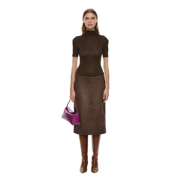 Redux Ribbed Leather Tee Dress in Dark Umber