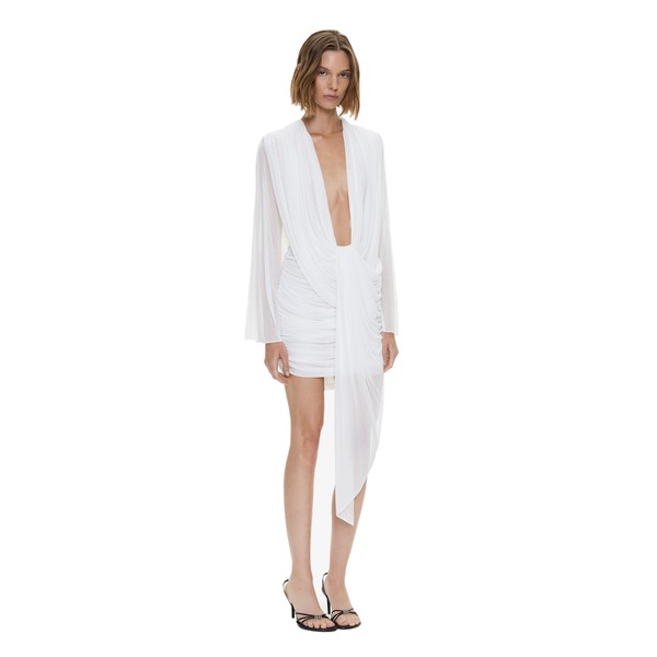 Christopher Esber Ripple Drape Long Sleeve Mini Dress in White