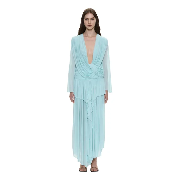 Ripple Drape Long Sleeve Top in Mystic Mint