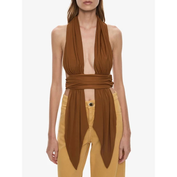 Christopher Esber Scarf Draped Halter Top in Cognac, view 2