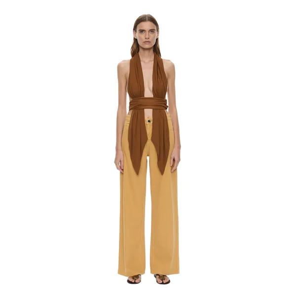Scarf Draped Halter Top in Cognac