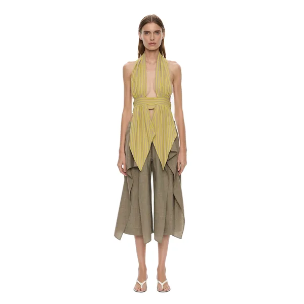 Scarf Draped Halter Top in Soleil Sepia Stripe