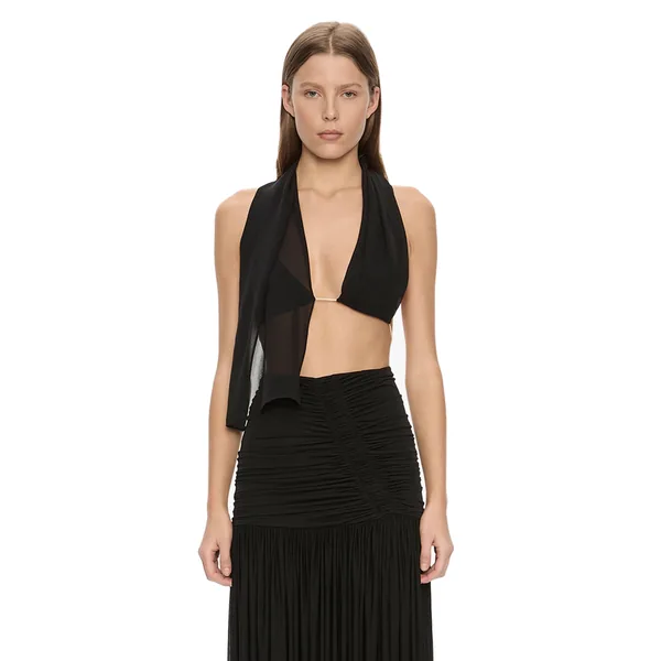 Silk Scarf Chain Bra Top in Black
