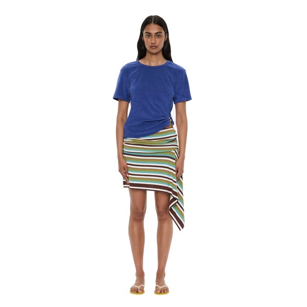 Christopher Esber Stripe Knit Extension Drape Mini Skirt in Vert Stripe