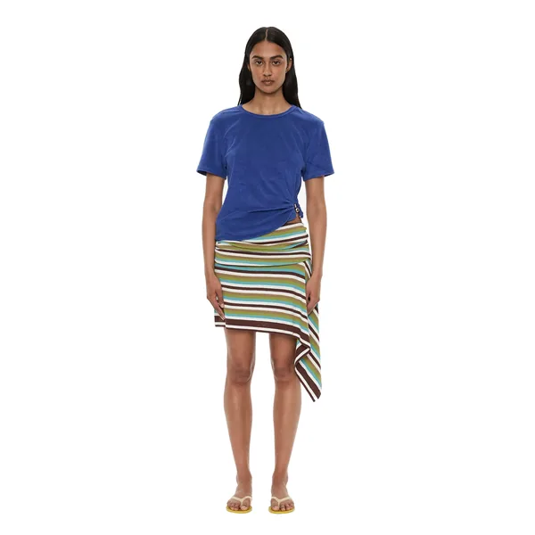 Stripe Knit Extension Drape Mini Skirt in Vert Stripe