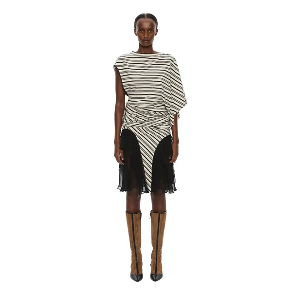 Striped Jersey Panelled Tee Dress in Black White