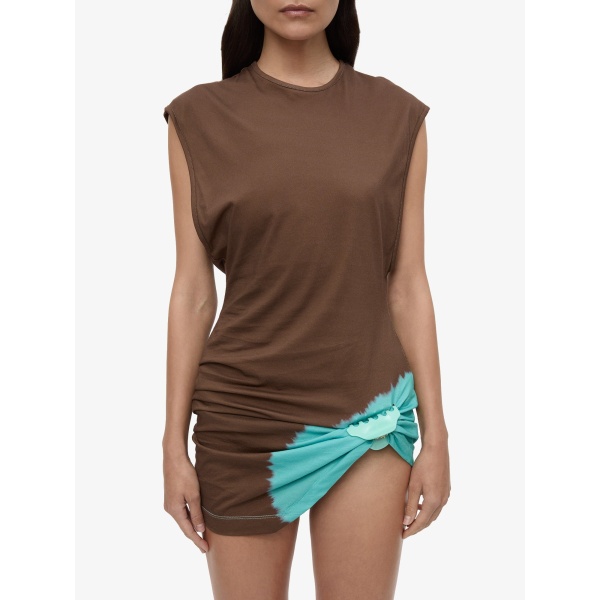 Christopher Esber Tie Dye Snap Clip Tank Dress in Husk Brown Mineral Turquoise, view 3