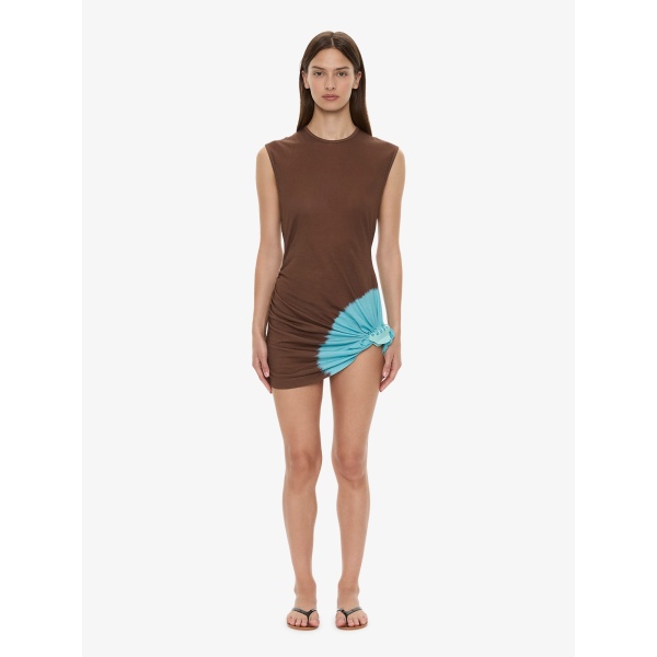 Christopher Esber Tie Dye Snap Clip Tank Dress in Husk Brown Mineral Turquoise, view 5