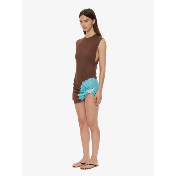Christopher Esber Tie Dye Snap Clip Tank Dress in Husk Brown Mineral Turquoise, view 6