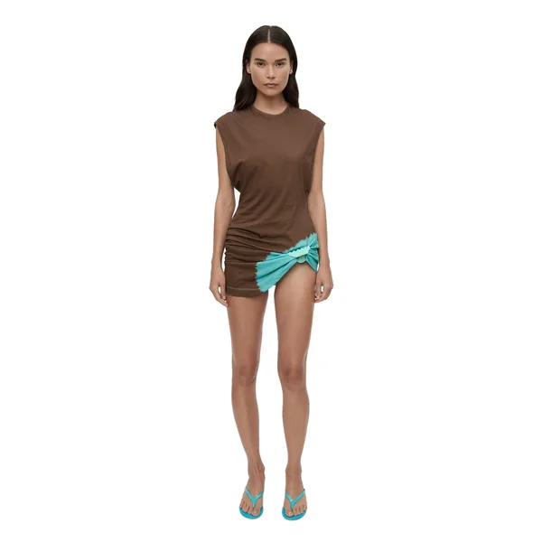 Tie Dye Snap Clip Tank Dress in Husk Brown Mineral Turquoise