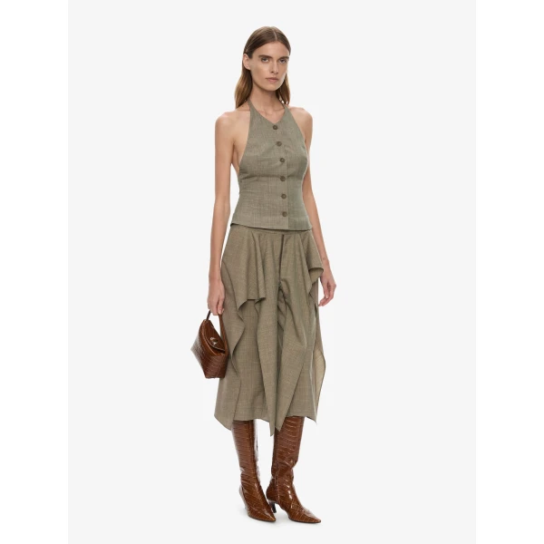 Christopher Esber Tropical Wool Split Trouser Skirt in Tropical Sage Marle, view 2