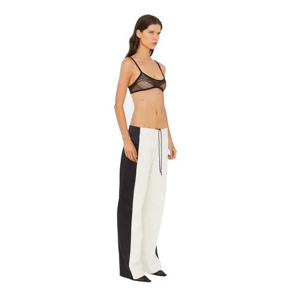 Tuxedo Contrast Silk Trouser in White Black