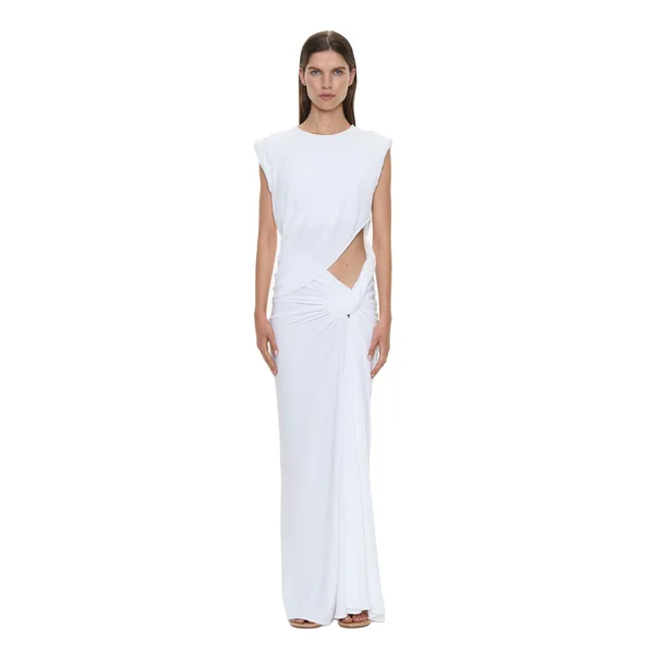 Twisted Lever Rolled Up Tee Dress in White