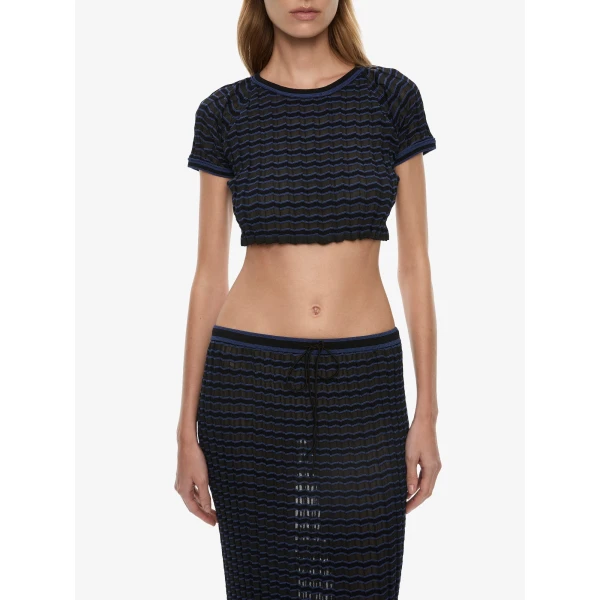 Christopher Esber Verano Stripe Skirt in Black Ultra Blue, view 2