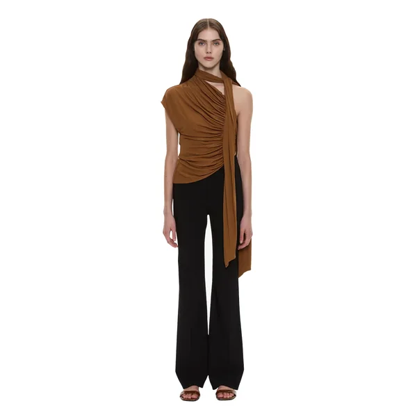 Vienna Jersey Scarf Top in Cognac