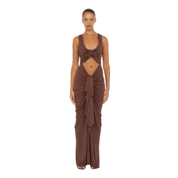 Vivenda Drape Front Dress in Cacao