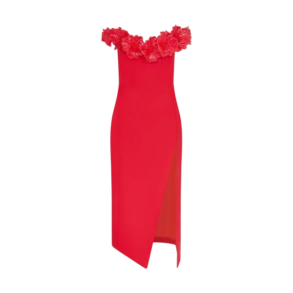 3D Flower Midi Dress With Open Leg