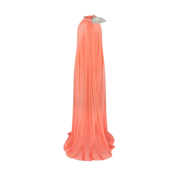 Crystal Leaf And Gathered Halter Gown