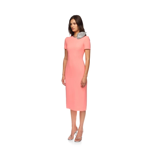 David Koma Crystal Leaf Embroidered Short Sleeve Midi Dress, view 3