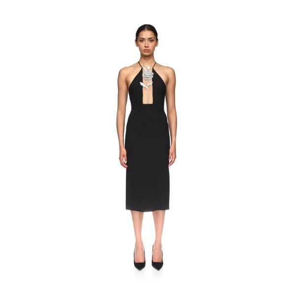 David Koma Crystal Rose Halter Midi Dress, view 2