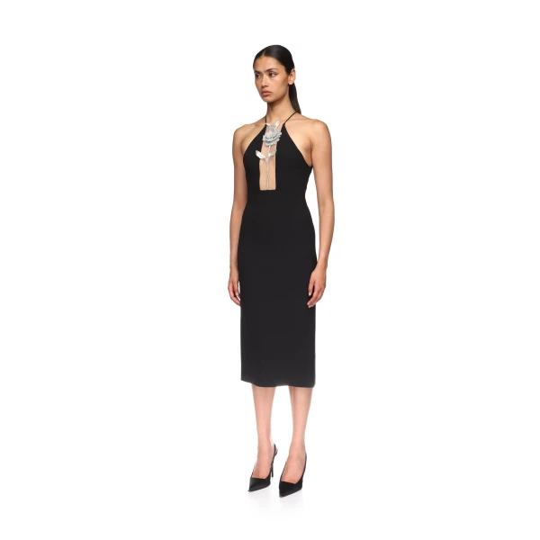 David Koma Crystal Rose Halter Midi Dress, view 3