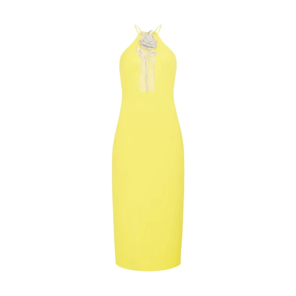 Crystal Rose Halter Midi Dress In Yellow