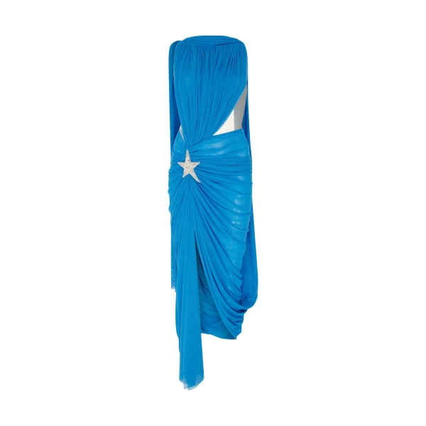 Crystal Star And Cutout Draped Midi Dress