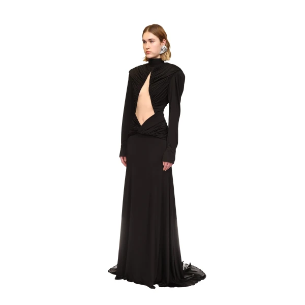 David Koma Cutout Detail Long Sleeve Gown In Black, view 3