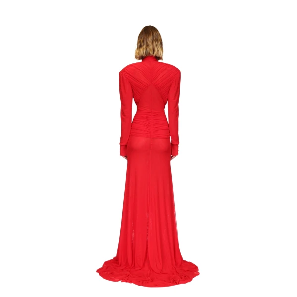 David Koma Cutout Detail Long Sleeve Mesh Gown, view 5
