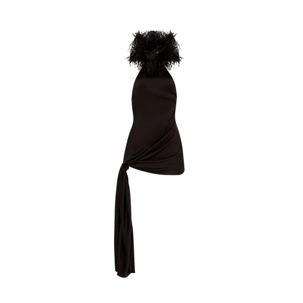 Feather Neck Detail Halter Mini Dress