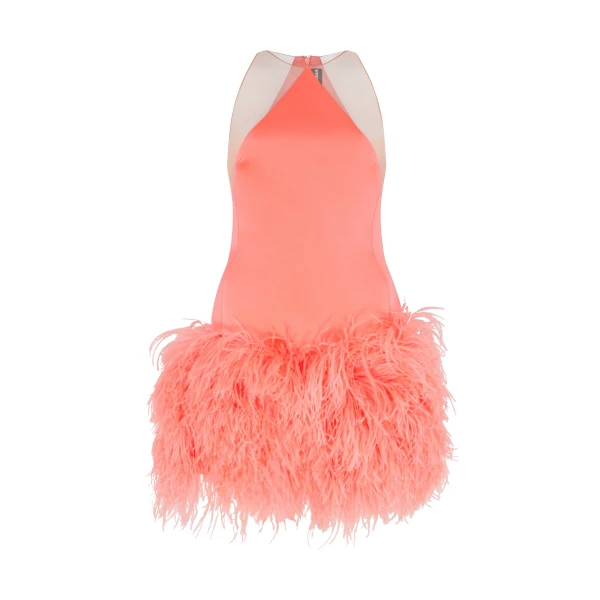Feather Trim And Satin Mini Dress