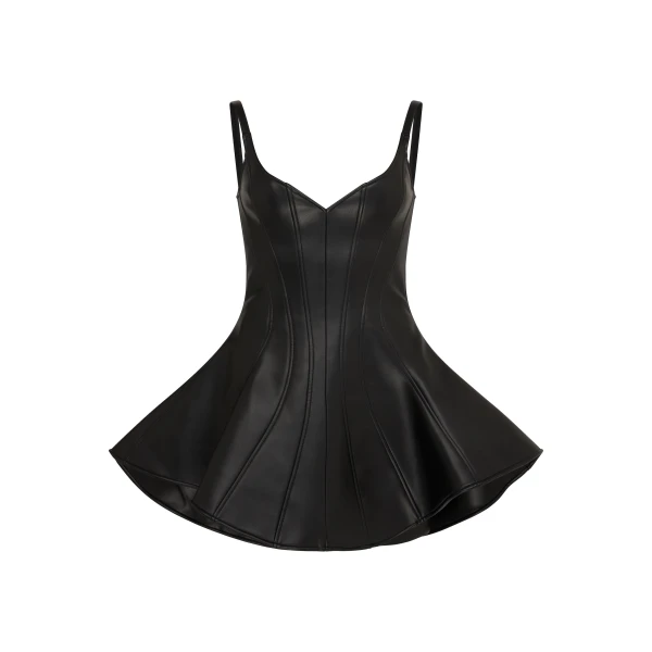 Flounce Hem Faux Leather Dress