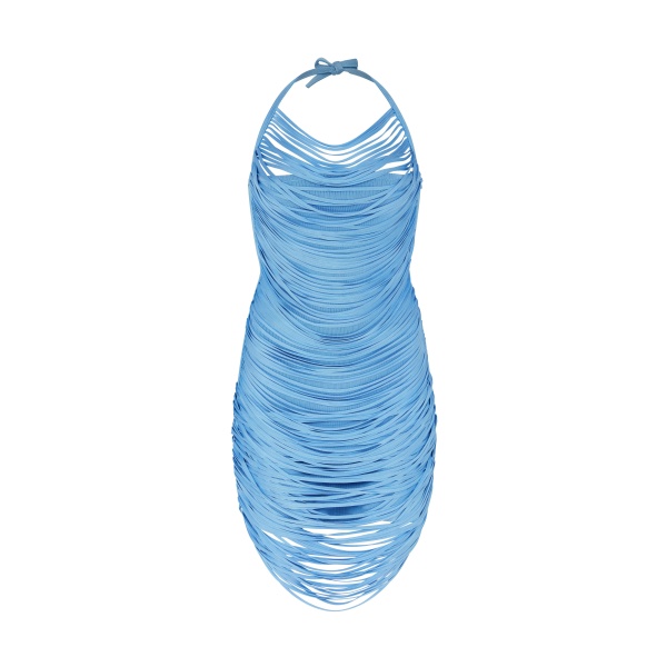 David Koma Fringe Draped Mini Knit Dress In Blue