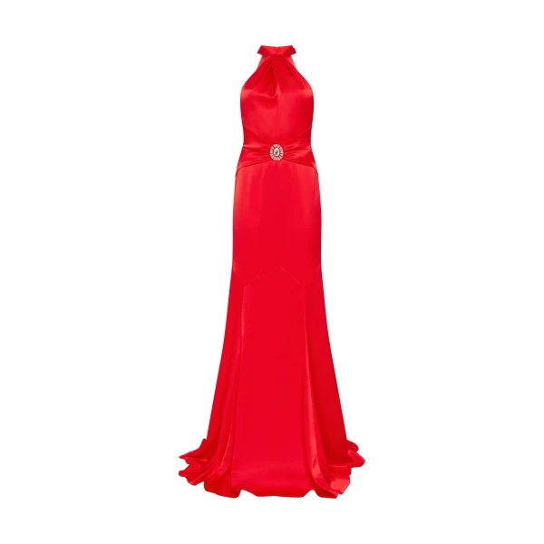 Halterneck Gown With Pendant Waist Detail