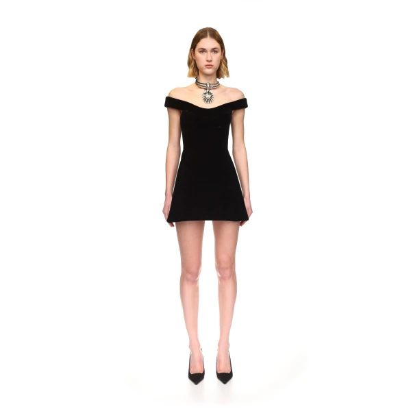 David Koma Off Shoulder Mini Velvet Dress, view 2