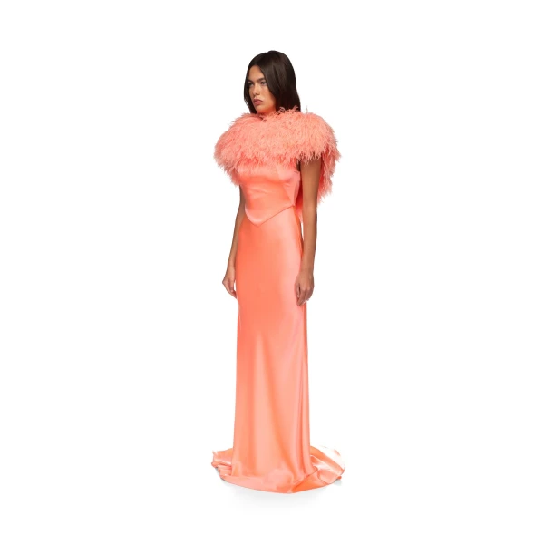 David Koma Open Back Feather Trimmed Satin Gown, view 3
