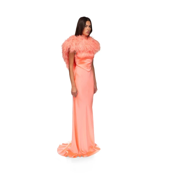 David Koma Open Back Feather Trimmed Satin Gown, view 4
