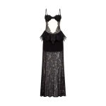 David Koma Peplum Lace Gown In Black
