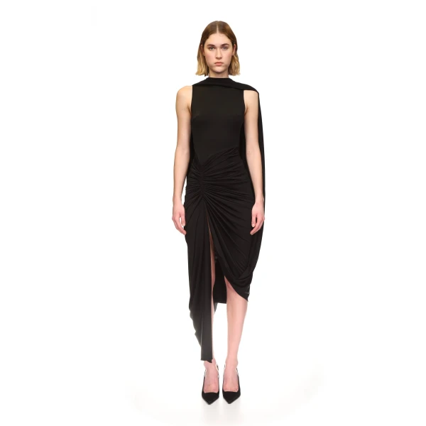 David Koma Scarf Detail Ruched Asymmetric Midi Dress, view 2