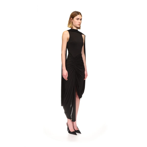 David Koma Scarf Detail Ruched Asymmetric Midi Dress, view 4