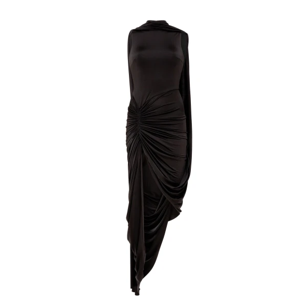 David Koma Scarf Detail Ruched Asymmetric Midi Dress