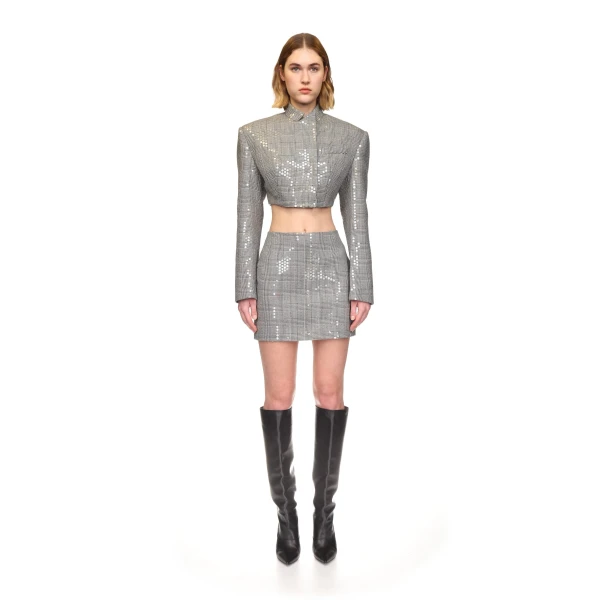 David Koma Sequined Checked Cropped Jacket, view 2