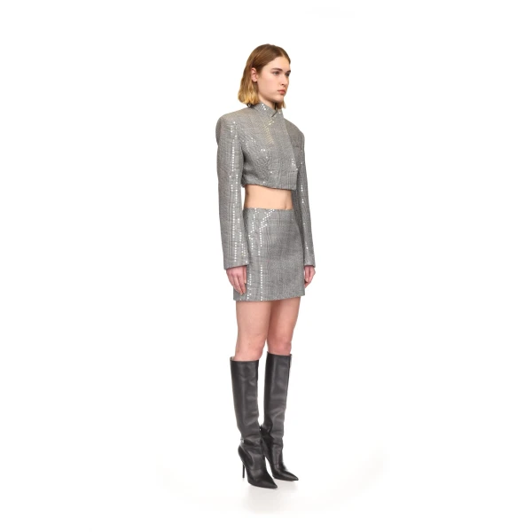 David Koma Sequined Checked Cropped Jacket, view 4