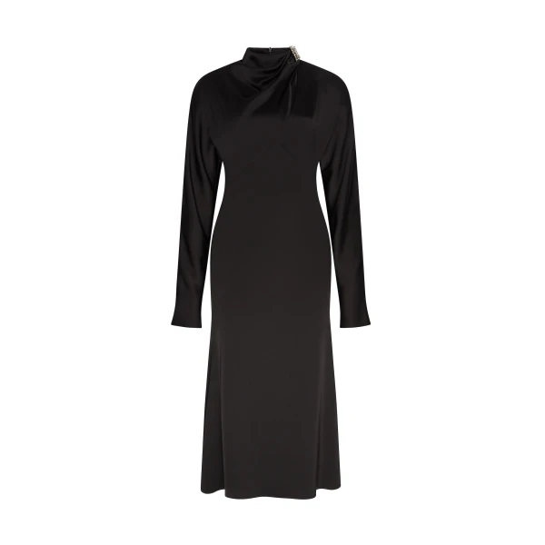 Structured Shoulders Satin Midi Dress