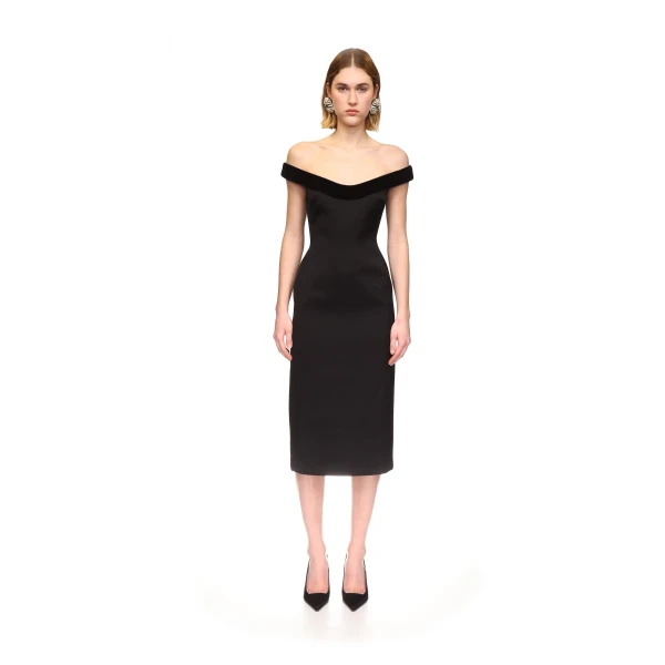 David Koma Velvet Trimmed Off-the-shoulder Midi Dress, view 2